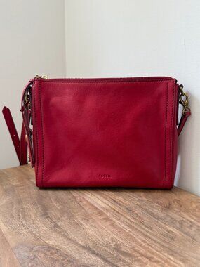 FOSSIL Emma Leather East West Crossbody Bag – Crimson Red